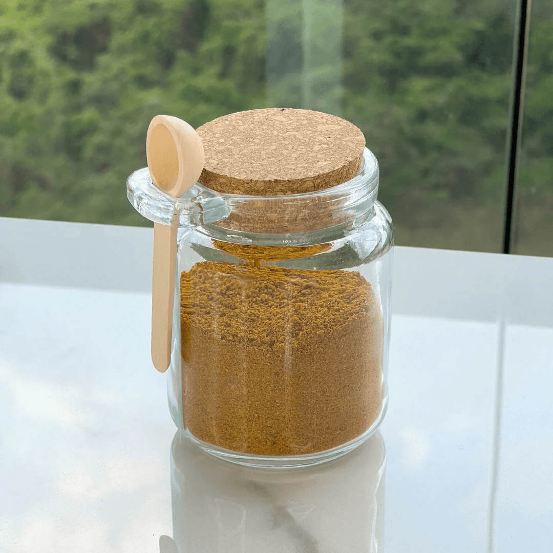 Kit 12 Potes de Vidro Tampa Rolha com Colher Bambu 240ml