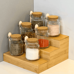 Kit 12 Potes de Vidro Tampa Rolha com Colher Bambu 240ml