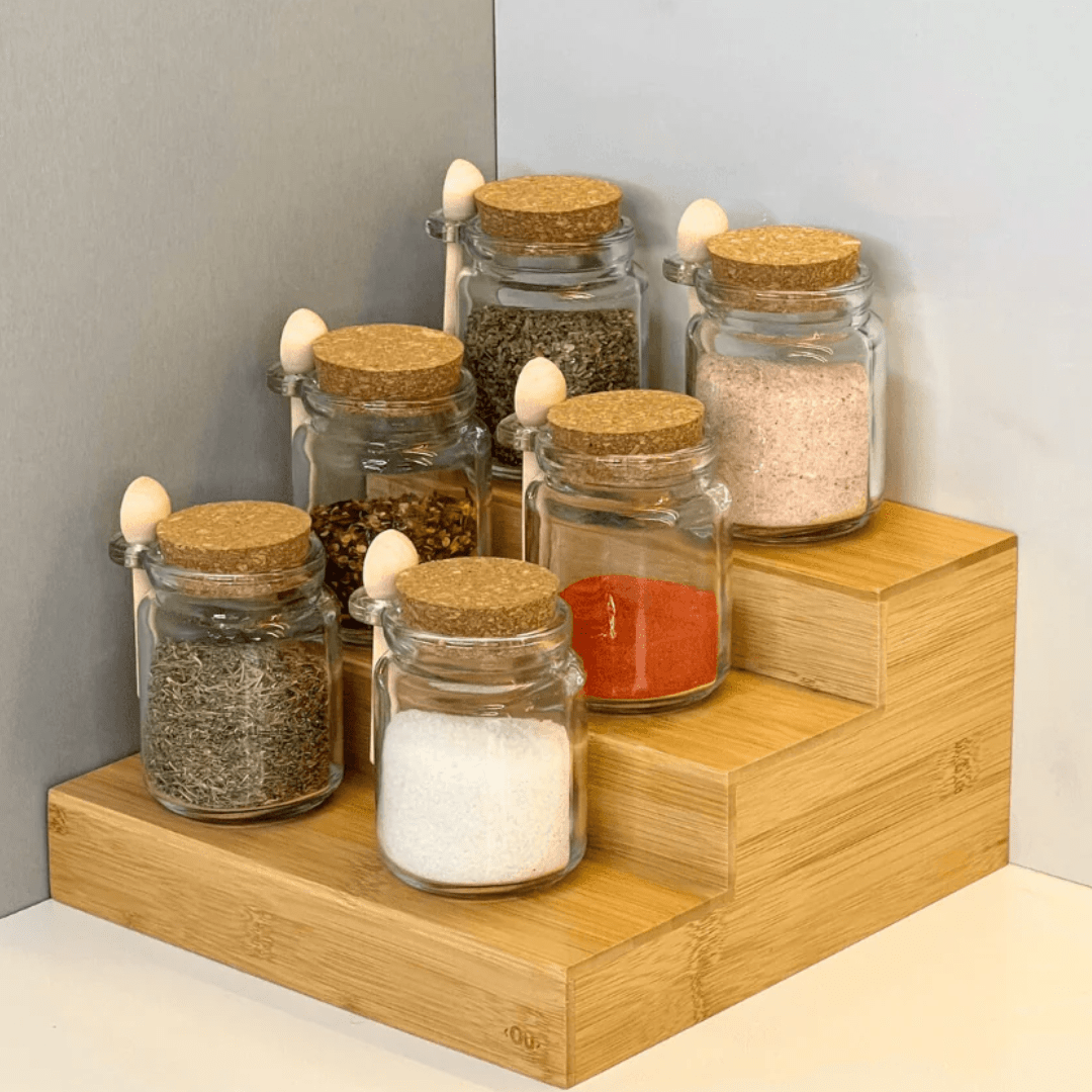 Kit 6 Potes de Vidro Tampa Rolha com Colher Bambu 240ml
