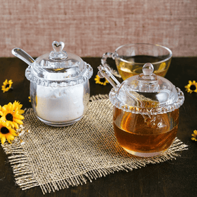 Kit 3 Peças Açucareiro, Meleira e Travessa Coração de Cristal