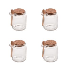 Kit 4 Potes de Vidro Tampa Rolha com Colher Bambu 240ml