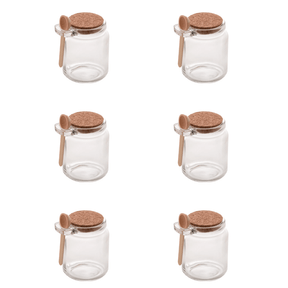 Kit 6 Potes de Vidro Tampa Rolha com Colher Bambu 240ml