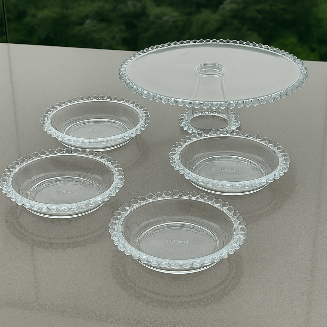 Kit Boleira e Jogo de Pratos Cristal Pearl 5 Peças