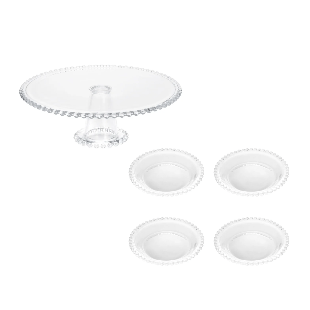 Kit Boleira e Jogo de Pratos Cristal Pearl 5 Peças