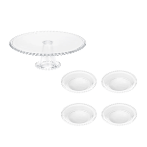 Kit Boleira e Jogo de Pratos Cristal Pearl 5 Peças