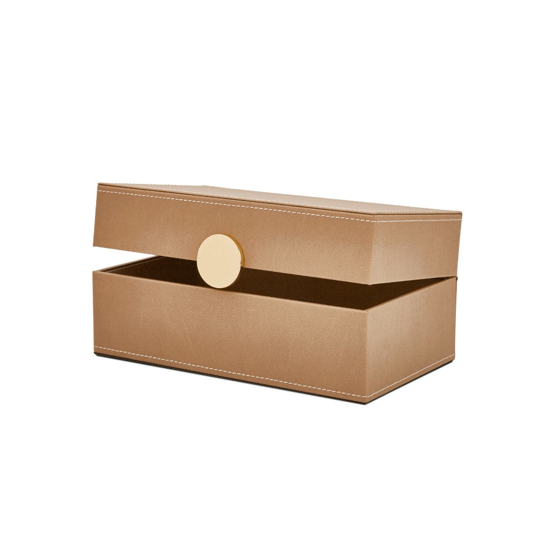 Kit Caixas Decorativas em MDF e PU Marrom 2 Peças