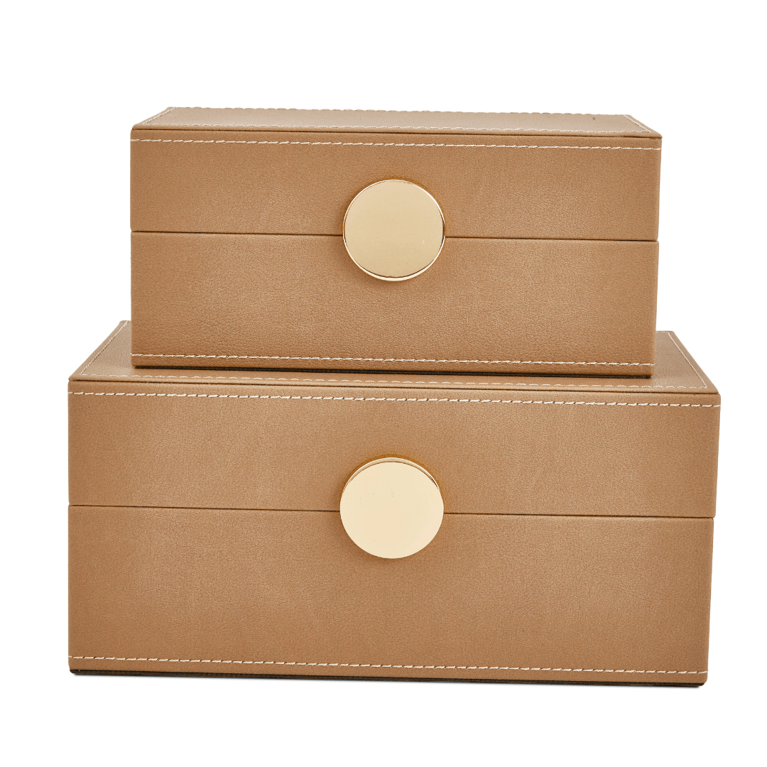 Kit Caixas Decorativas em MDF e PU Marrom 2 Peças