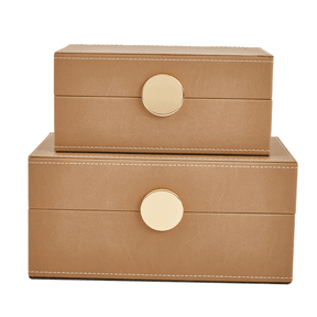 Kit Caixas Decorativas em MDF e PU Marrom 2 Peças