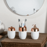Kit de Acessorios Banheiro Lavabo Branco e Rose Gold 3 Peças