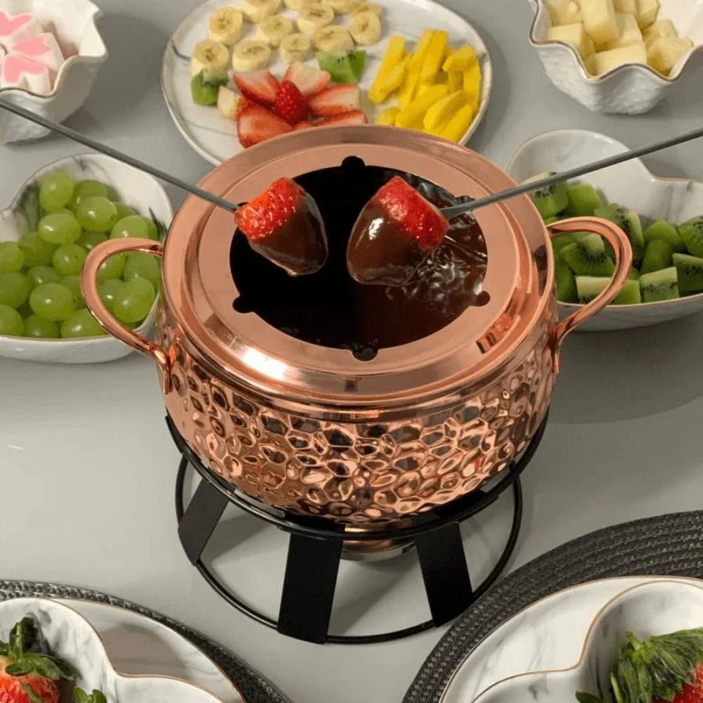 Kit Fondue 11 Peças com Bowl de Cristal Martelado