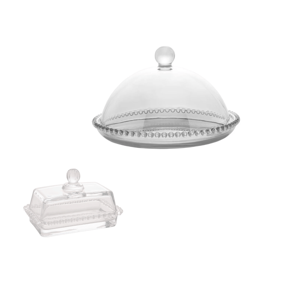 Kit Manteigueira e Queijeira de Cristal Pearl 2 Peças