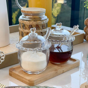 Kit Meleira + Açucareiro de Cristal Detalhes de Coração 2 Peças