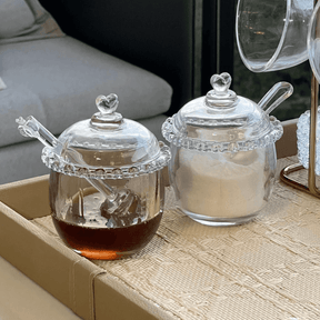 Kit Meleira + Açucareiro de Cristal Detalhes de Coração 2 Peças