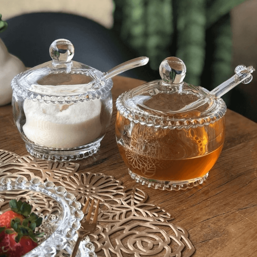 Kit Meleira e Açucareiro de Cristal Pearl 2 Peças