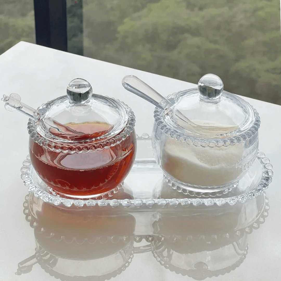 Kit Meleira e Açucareiro de Cristal Pearl 2 Peças