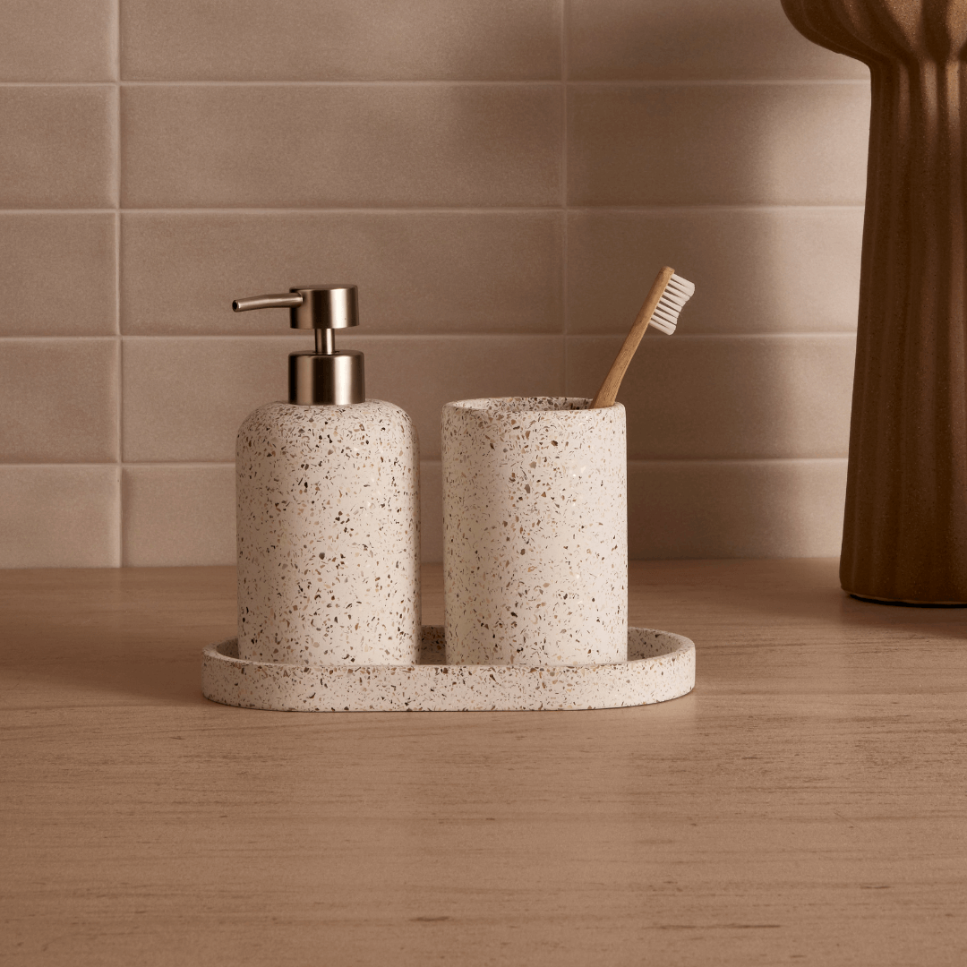 Kit para Banheiro Acessórios em Cimento Branco 3 Peças