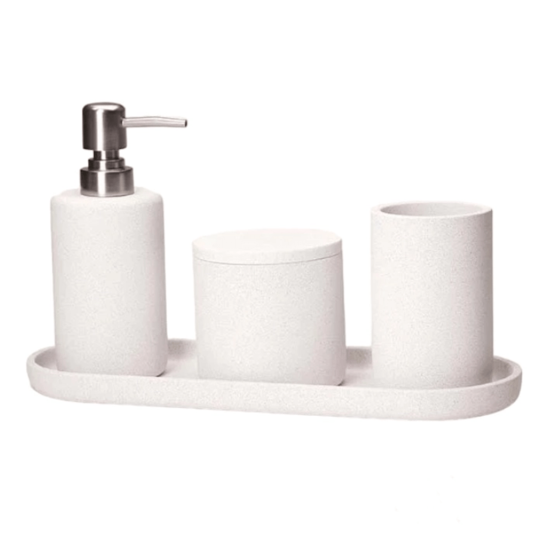 Kit para Banheiro em Cimento Branco e Cromado 4 Peças