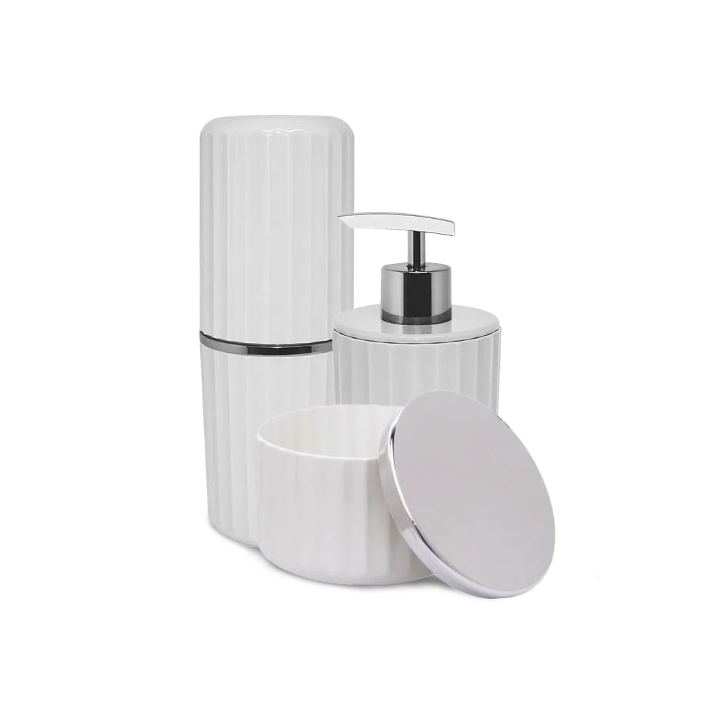 Kit para Banheiro Groove Branco - 3 Peças