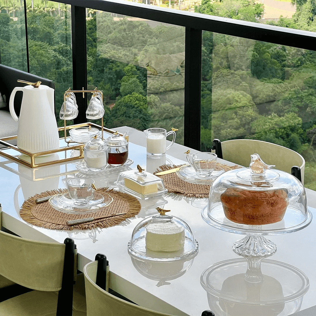 Kit para Mesa Posta de Cristal Golden Bird 8 Peças