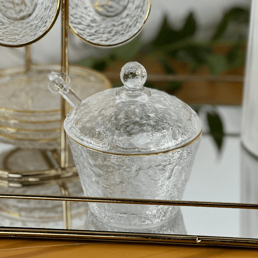 Kit Mesa Posta Cristal Martelado Petra 4 Peças