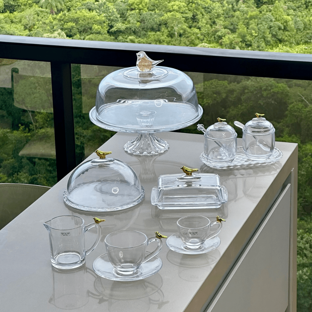 Kit para Mesa Posta de Cristal Golden Bird 8 Peças