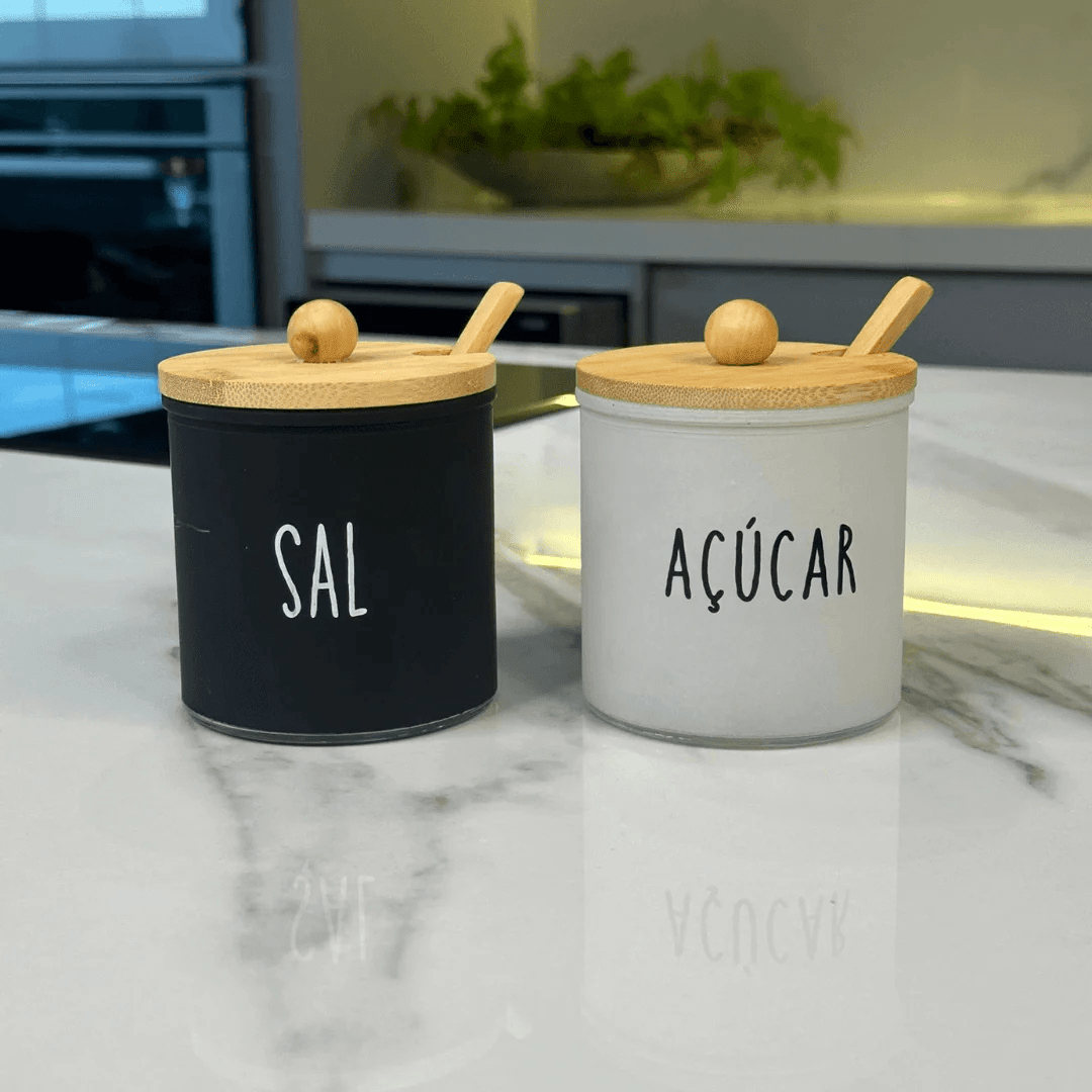 Kit Saleiro e Açucareiro de Vidro Doha Preto e Branco 2 Peças