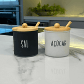 Kit Saleiro e Açucareiro de Vidro Doha Preto e Branco 2 Peças