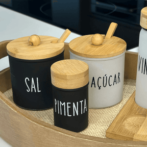 Kit Saleiro e Açucareiro de Vidro Doha Preto e Branco 2 Peças