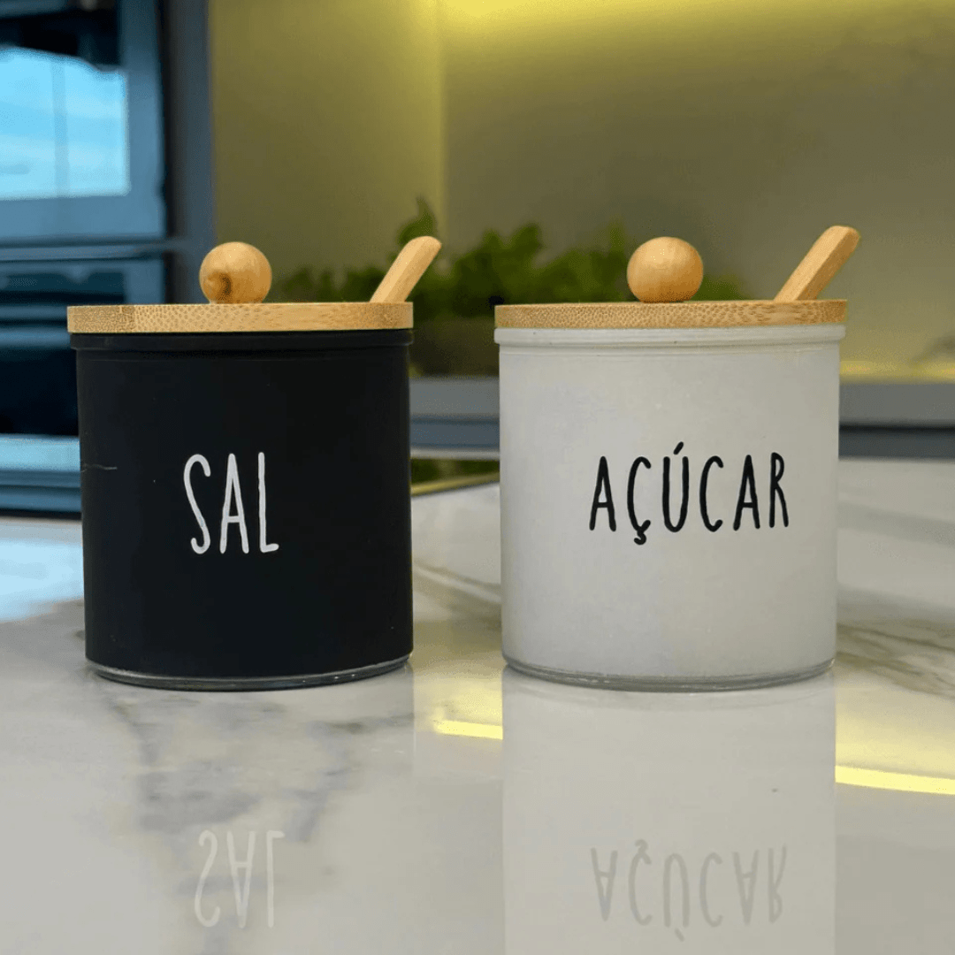 Kit Saleiro e Açucareiro de Vidro Doha Preto e Branco 2 Peças