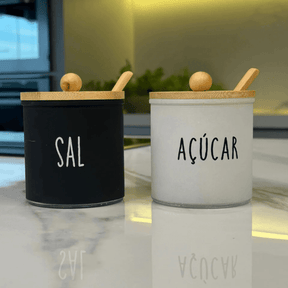 Kit Saleiro e Açucareiro de Vidro Doha Preto e Branco 2 Peças