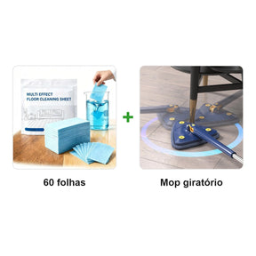 Kit 2: 60 folhas de limpeza + mop giratório