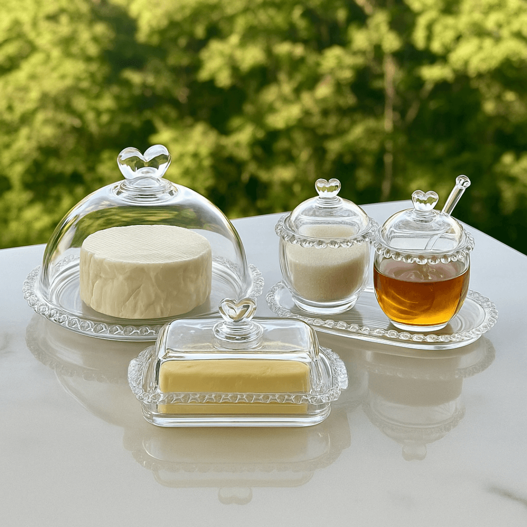 Kit para Mesa Posta de Cristal Pearl Coração 5 Peças