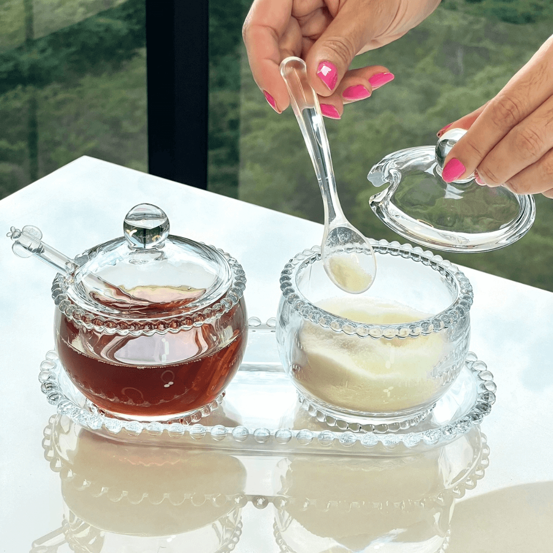 Kit Mesa Posta Cristal Pearl Bolinha 6 Peças