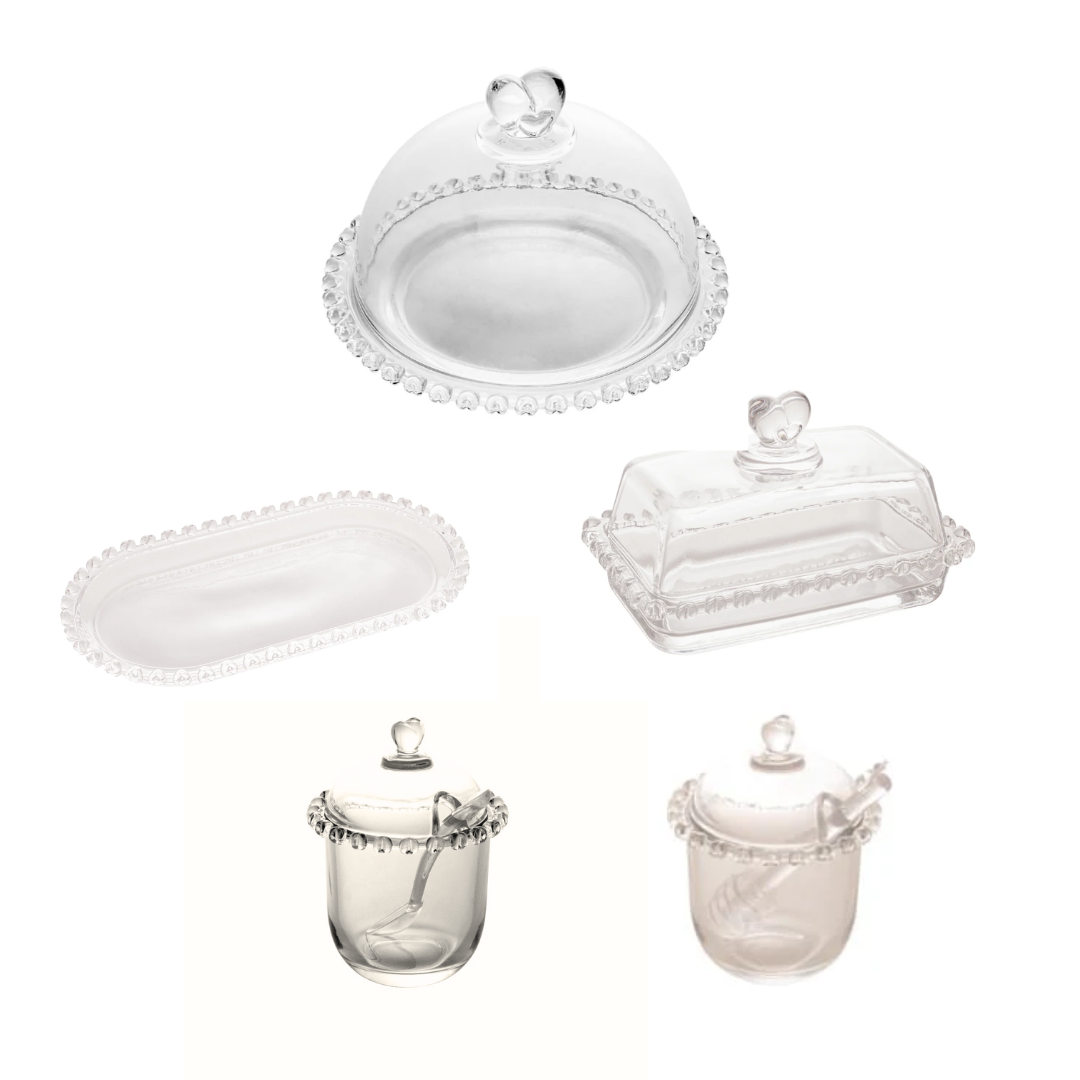 Kit para Mesa Posta de Cristal Pearl Coração 5 Peças