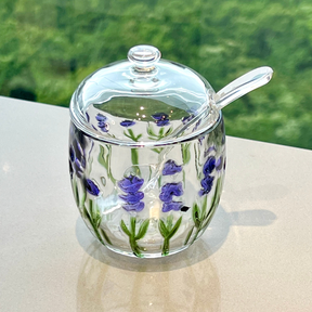 Açucareiro de Cristal com Colher e Tampa Lavanda 8,5cm
