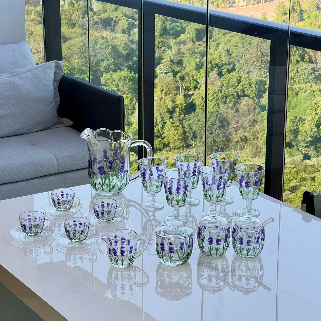 Kit Mesa Posta de Cristal Lavanda 15 Peças