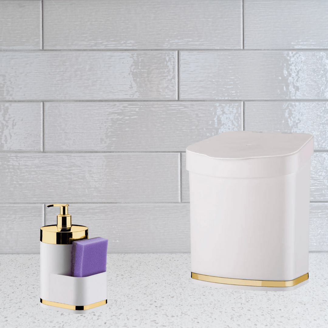Lixeira 2,5 Litros Branco e Dourado