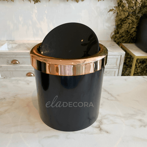 Lixeira Basculante 5 Litros Preta com Rose Gold