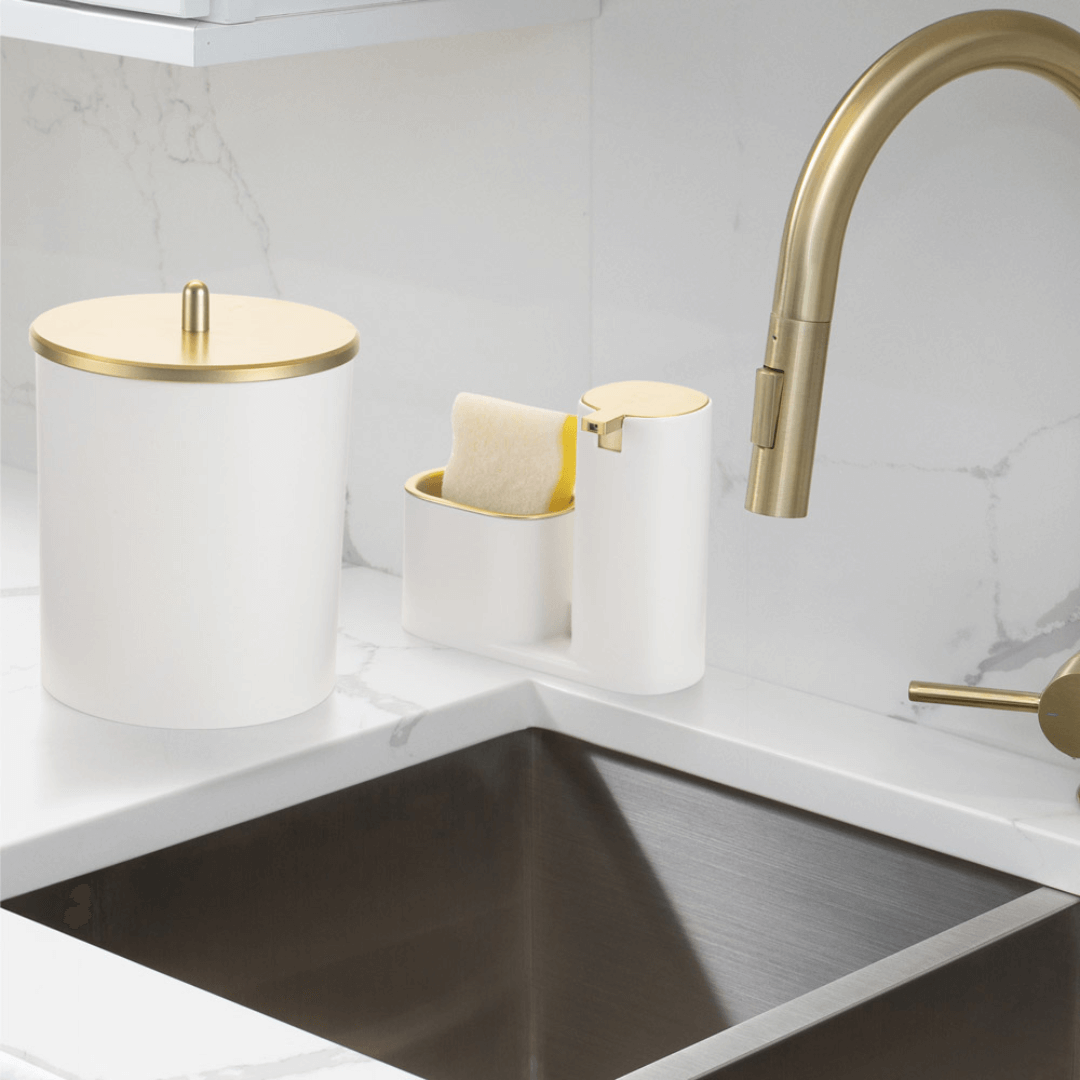Lixeira Branca com Tampa Dourado Fosco 5 Litros