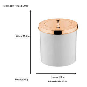 Lixeira Branca com Tampa Rose Gold 5 Litros