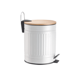 Lixeira Fluted de Metal com Tampa e Pedal de Bambu Branca 3 Litros