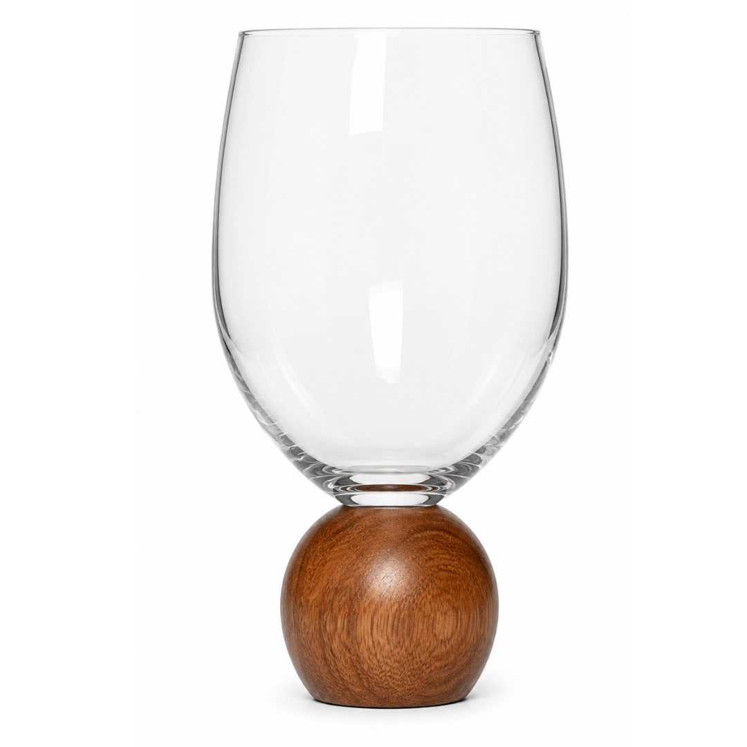Jogo 2 Taças Base Esfera para Vinho Madeira Acacia e Cristal 520ml