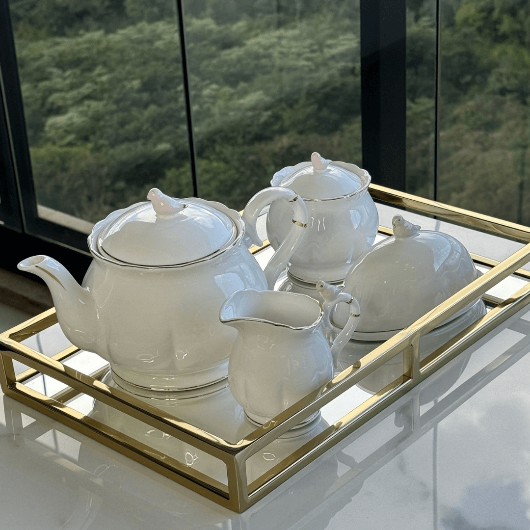 Bule de Porcelana Birds Branco 1 Litro