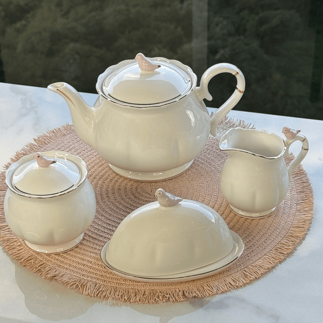 Bule de Porcelana Birds Branco 1 Litro