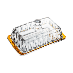 Manteigueira Radial em Cristal com Tampa Fio de Ouro 18cm