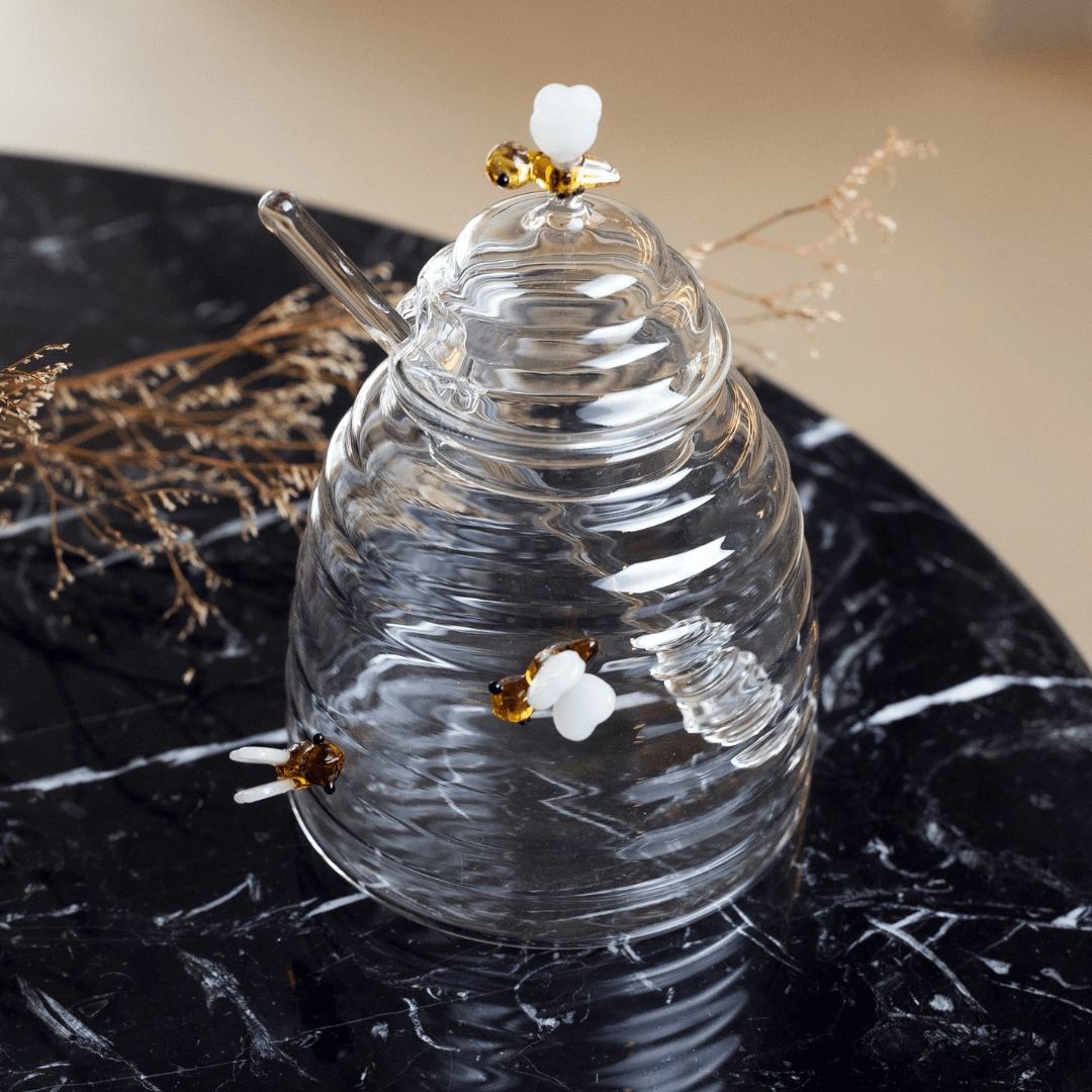 Meleira de Vidro Borossilicato com Pegador Lovely Bee Abelha 500ml