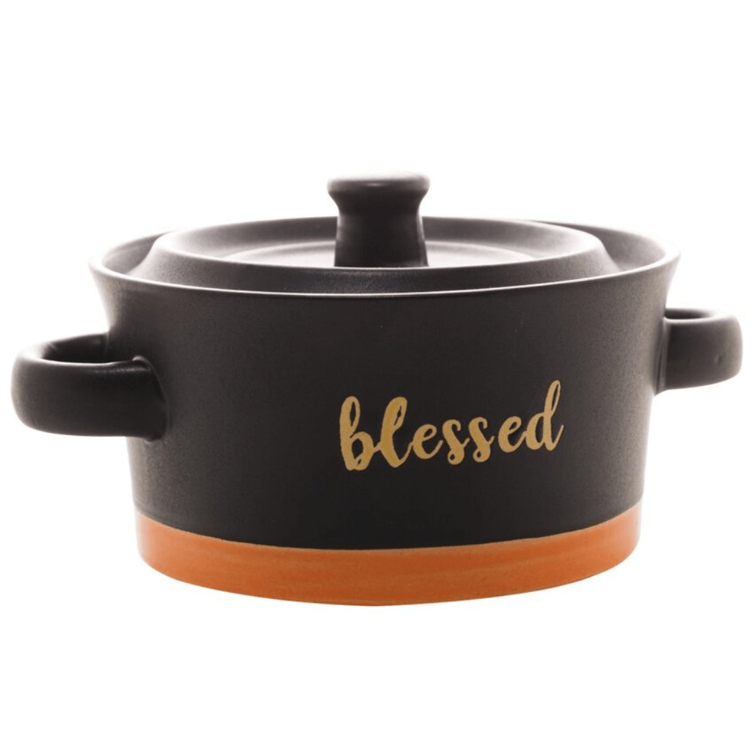 Mini Caçarola em Cerâmica Blessed Preto Matt/Laranja 13cm