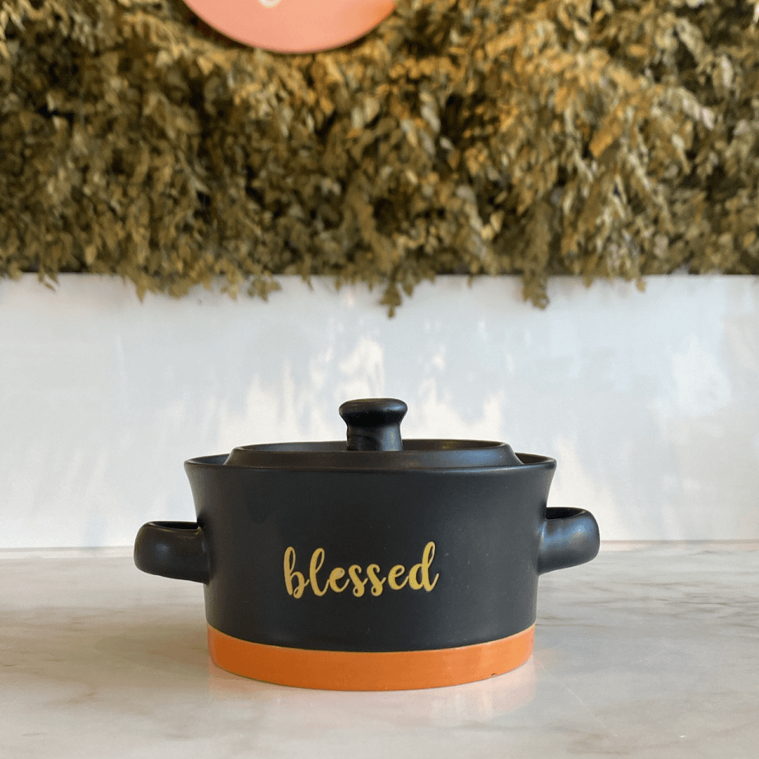 Mini Caçarola em Cerâmica Blessed Preto Matt/Laranja 13cm