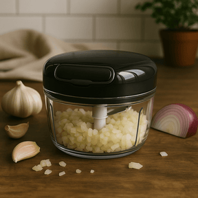 Mini Processador de Alimentos Manual em Plástico com 2 Laminas Preto e Cinza 200ml