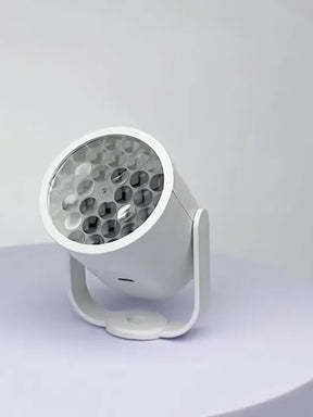 Mini projetor branco com base de apoio, foto do vídeo original